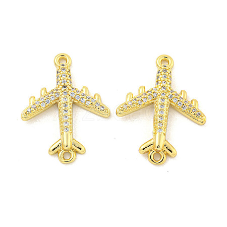 Rack Plating Brass Micro Pave Clear Cubic Zirconia Airplane Connector Charms KK-P270-17G-1