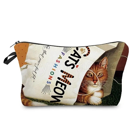 Cat in Bag Print Linen Cosmetic Zipper Pouches PW-WG7274F-02-1