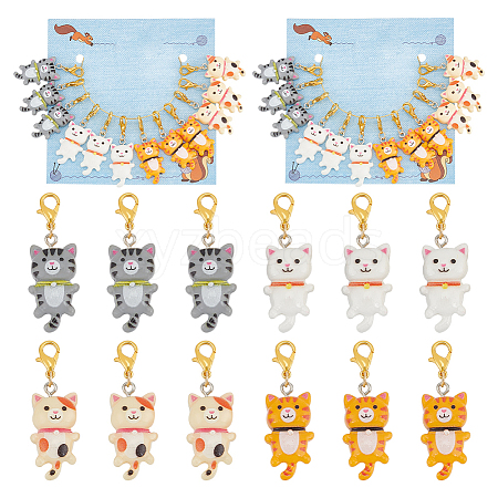 Cat Pendant Stitch Markers HJEW-AB00444-1