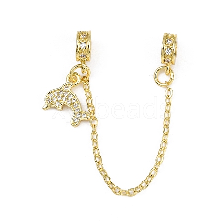 Brass Pave Clear Cubic Zirconia European Safety Chains with Charms KK-L236-16C-G-1