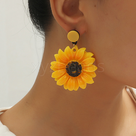 Exaggerated Sunflower Acrylic Dangle Stud Earrings VQ9913-1