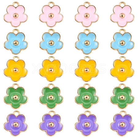 20Pcs 5 Colors Light Gold Plated Alloy Enamel Pendants ENAM-YW0002-09-1