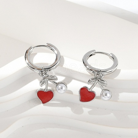 Heart Brass ABS Imitation Pearl Hoop Earrings EJEW-M077-18P-1