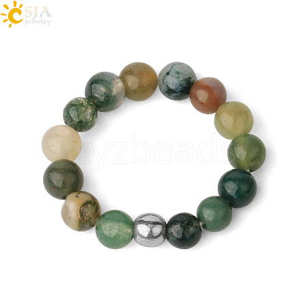 4MM Round Natural Indian Agate Beaded Stretch Rings VM0712-10-1