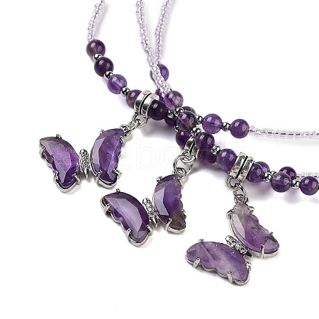 Natural Amethyst Faceted Butterfly  Pendant Necklaces NJEW-G143-01E-1