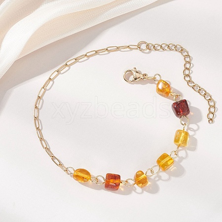 Natural Amber Beads Link Chain Bracelets BJEW-JB13644-01-1