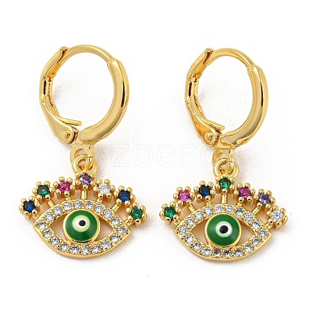 Evil Eye Real 18K Gold Plated Brass Dangle Leverback Earrings EJEW-A033-06G-03-1