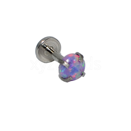 304 Stainless Steel Violet Synthetic Opal Threadless Labrets For Women Men WGF4990-85-1