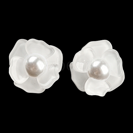 Imitation Pearl Acrylic 3D Flower Stud Earrings MACR-K354-01-1