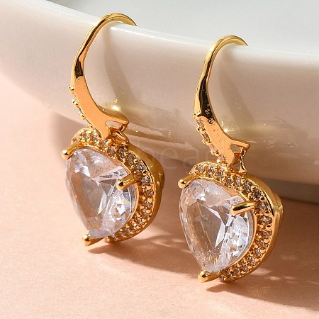 Brass Cubic Zirconia Dangle Earrings EJEW-M048-06G-1