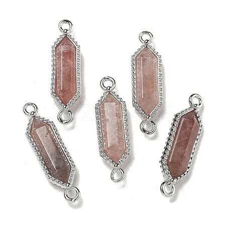 Natural Strawberry Quartz Faceted Double Terminal Pointed Hexagon Connector Charms G-G181-04P-03-1