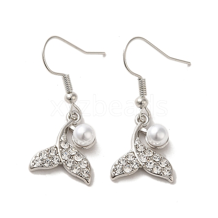 Whale Tail Shape Alloy Rhinestone Dangle Earrings EJEW-C073-01P-1