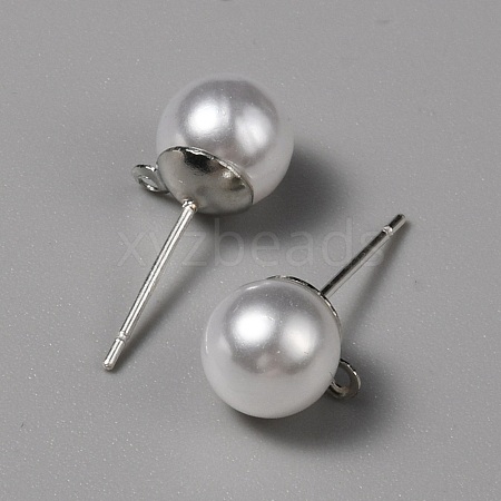 ABS Plastic Imitation Pearl Stud Earring Findings EJEW-TAC0019-02A-P-1