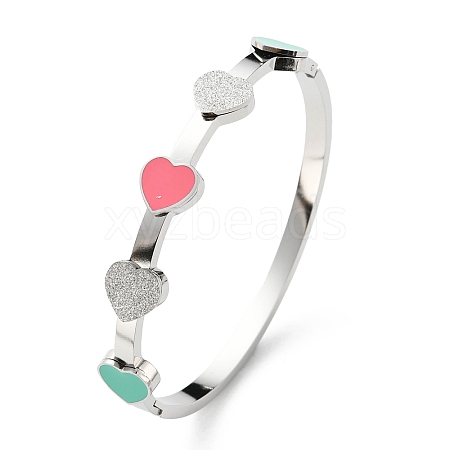 304 Stainless Steel Heart Hinged Bangle for Valentine's Day BJEW-D055-06P-1