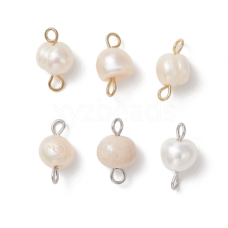 6Pcs 2 Colors Natural Freshwater Pearl Potato Connector Charms with 304 Stainless Steel Double Loops PALLOY-JF04947-1
