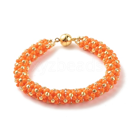 Glass Seed Beaded Bracelet with Brass Magnetic Clasp BJEW-JB07802-03-1