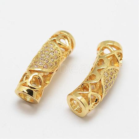 Brass Micro Pave Cubic Zirconia Tube Beads ZIRC-F038-17G-FF-1