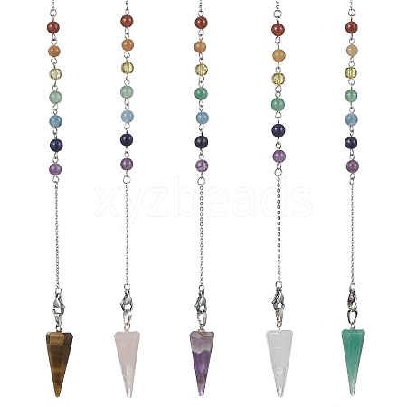 Natural Mixed Gemstone Pointed Dowsing Pendulums PALLOY-JF02456-1