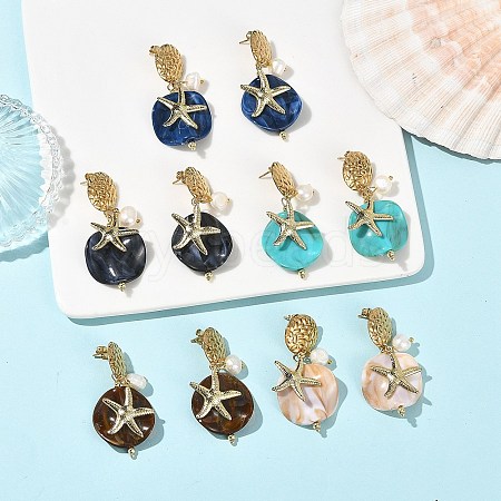 304 Stainless Steel & Acrylic & Natural Pearl Stud Dangle Earrings EJEW-JE07446-02-1