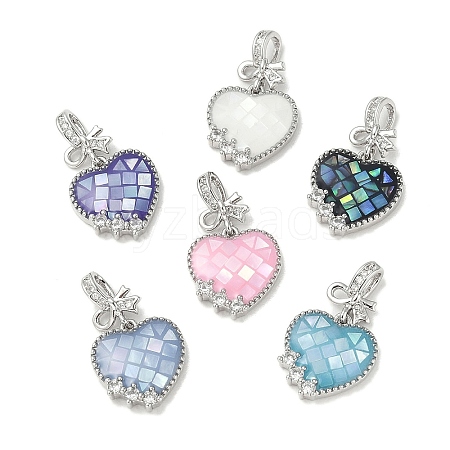 Rack Plating Brass Enamel Micro Pave Clear Cubic Zirconia Pendants KK-K380-05P-1