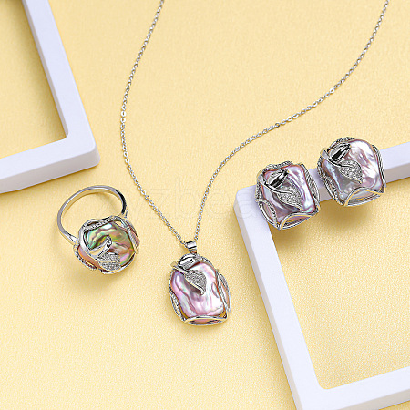 Natural Freshwater Pearl Pendant Necklaces & Stud Dangle Earrings & Rings Sets FS-WG70A16-04-1