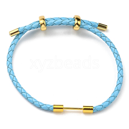 Brass Column Bar Link Bracelet with Leather Cords BJEW-G675-05G-03-1