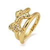 Bowknot Brass Micro Pave Clear Cubic Zirconia Double Rings RJEW-Z050-26G-2