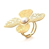 Flower Stainless Steel Open Cuff Ring for Women RJEW-R006-02G-4