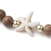 Summer Beach Starfish Dyed Synthetic Turquoise & 6mm Round Wenge Wood Beaded Stretch Bracelets for Women BJEW-JB10514-02-3