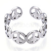 304 Stainless Steel Peace Sign Open Cuff Ring for Women RJEW-T027-08P-3