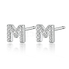 Anti-Tarnish Rhodium Plated 925 Sterling Silver Initial Letter Stud Earrings HI8885-13-1