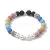 8mm Round 7-Color Natural Lava Rock & Shell Pearl Beaded Stretch Bracelets for Women Men BJEW-JB10330-01-1