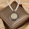 Flat Round Alloy Pave Natural Shell Pendant Necklaces for Women WG5797D-01-2