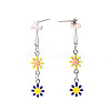 Cross with Flower Enamel Long Dangle Stud Earrings EJEW-N049-01B-3