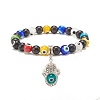 Synthetic Turquoise(Dyed) & Lampwork Evil Eye Round Beaded Stretch Bracelet with Hamsa Hand Charm for Women BJEW-JB07836-4