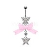 304 Stainless Steel Pave Cubic Zirconia with Cloth Bowknot Butterfly Dangle Belly Rings FS-WG03D58-09-1