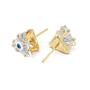 Triangle Glass with Enamel Evil Eye Stud Earrings EJEW-P210-01G-07-2