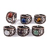 Natural Mixed Stone Round Adjustable Rings RJEW-K271-03R-1