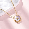 304 Stainless Steel Pave Natural Pink Shell Flower Pendant Necklaces for Women NJEW-U032-16G-01-3