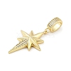 Brass Micro Pave Clear Cubic Zirconia Star European Dangle Charms KK-Z090-03G-2