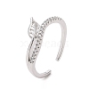 Clear Cubic Zirconia Leaf Open Cuff Ring RJEW-I094-10P-1