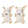 Brass Pave Clear Cubic Zirconia Rectangle Stud Earrings for Women EJEW-G362-08KCG-1
