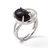 Gemstone Oval with Crescent Adjustable Ring RJEW-P041-02P-5