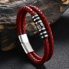 Stainless Steel Skull Beaded Leather Double Layer Multi-strand Bracelet SKUL-PW0004-26C-02-1