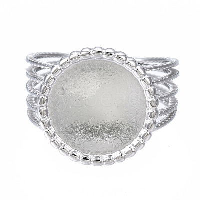 Non-Tarnish 304 Stainless Steel Open Cuff Finger Ring Cabochon Settings STAS-T060-06P-1