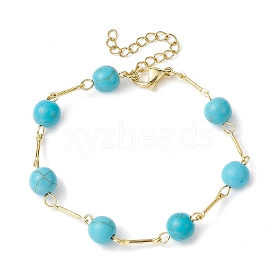 Natural & Synthetic Mixed Round Beaded Link Chain Bracelet BJEW-JB09970-1