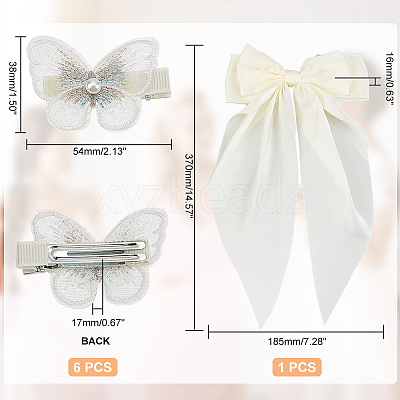 1Pc Big Bowknot Polyester Hair Barrettes & 6Pcs Butterfly Iron Alligator Hair Clips OHAR-GA0001-04-1