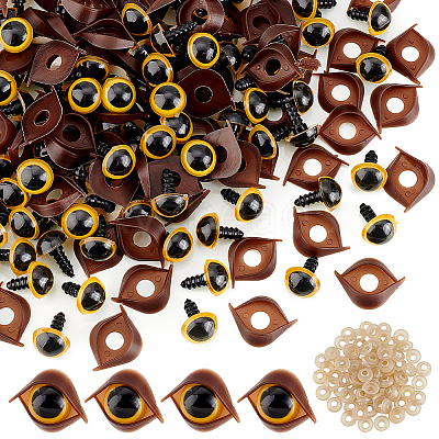 Half Round Plastic Craft Safety Eyes & Eyelid Sets DOLL-WH0002-12A-1