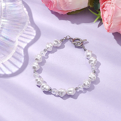 Nuggets Plastic Imitation Pearl & Glass & Synthetic Non-magnetic Hematite Beaded Bracelets for Women BJEW-JB10569-1