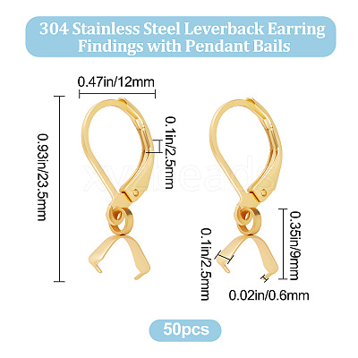 50Pcs 304 Stainless Steel Leverback Earring Findings with Pendant Bails STAS-BBC0001-52G-1